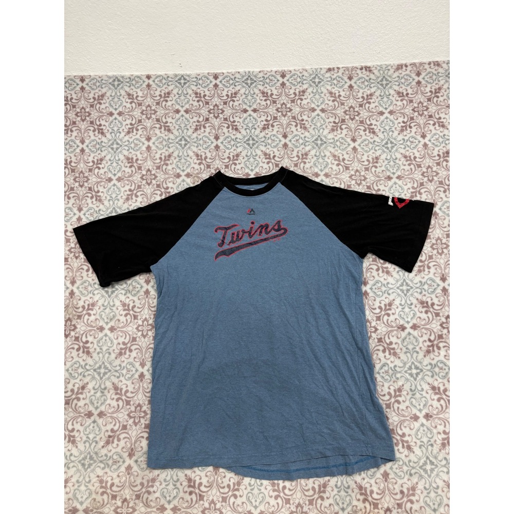 Majestic Cooperstown Collection Minnesota Twins Raglan T-Shirt Blue Black XL